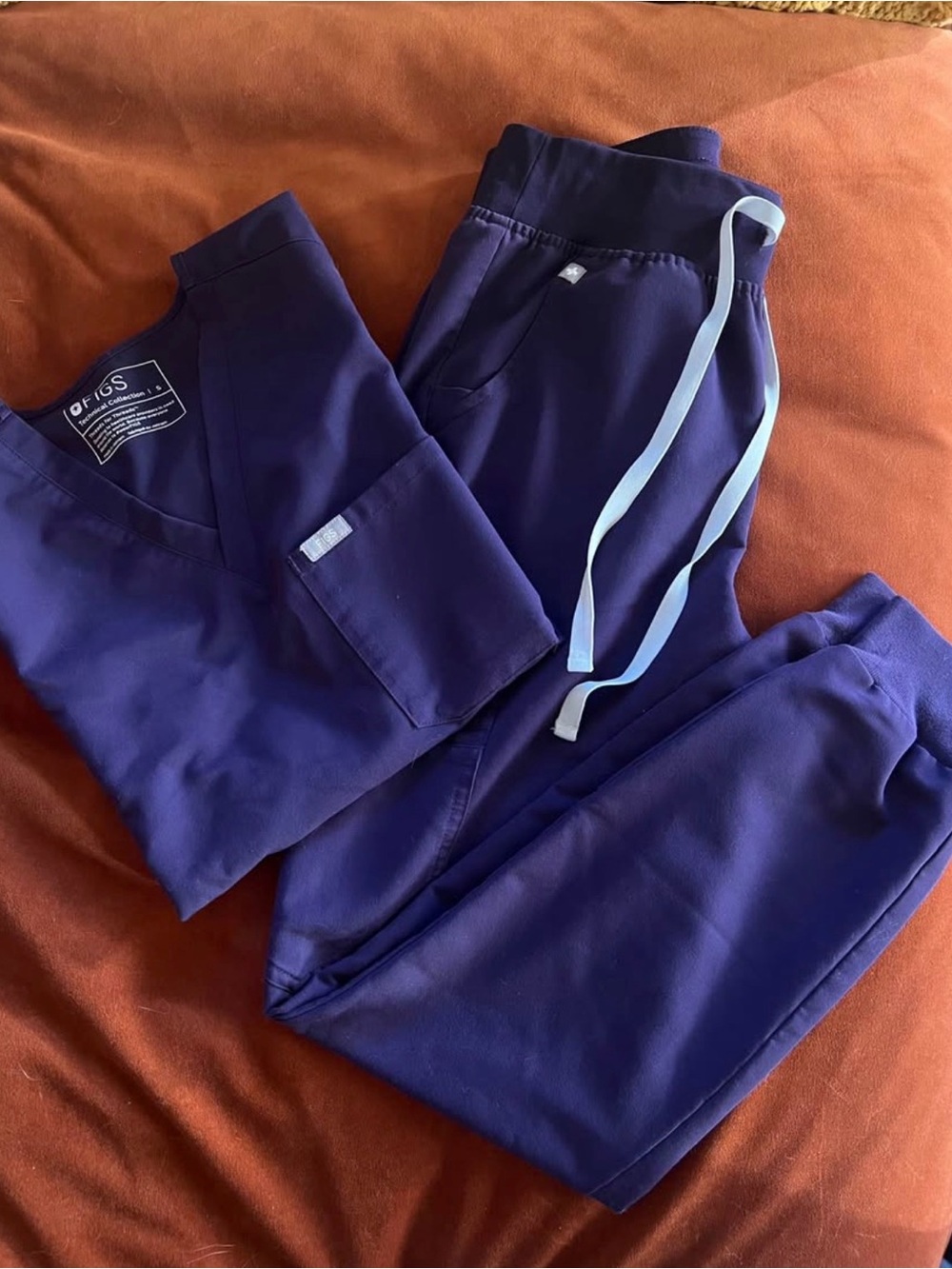 Figs Women Purple Jam Jogger Scrub Pants with Light Gray Drawstring